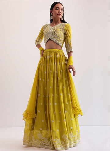 Outstanding Ocher yellow Designer lehenga withsequin thread work